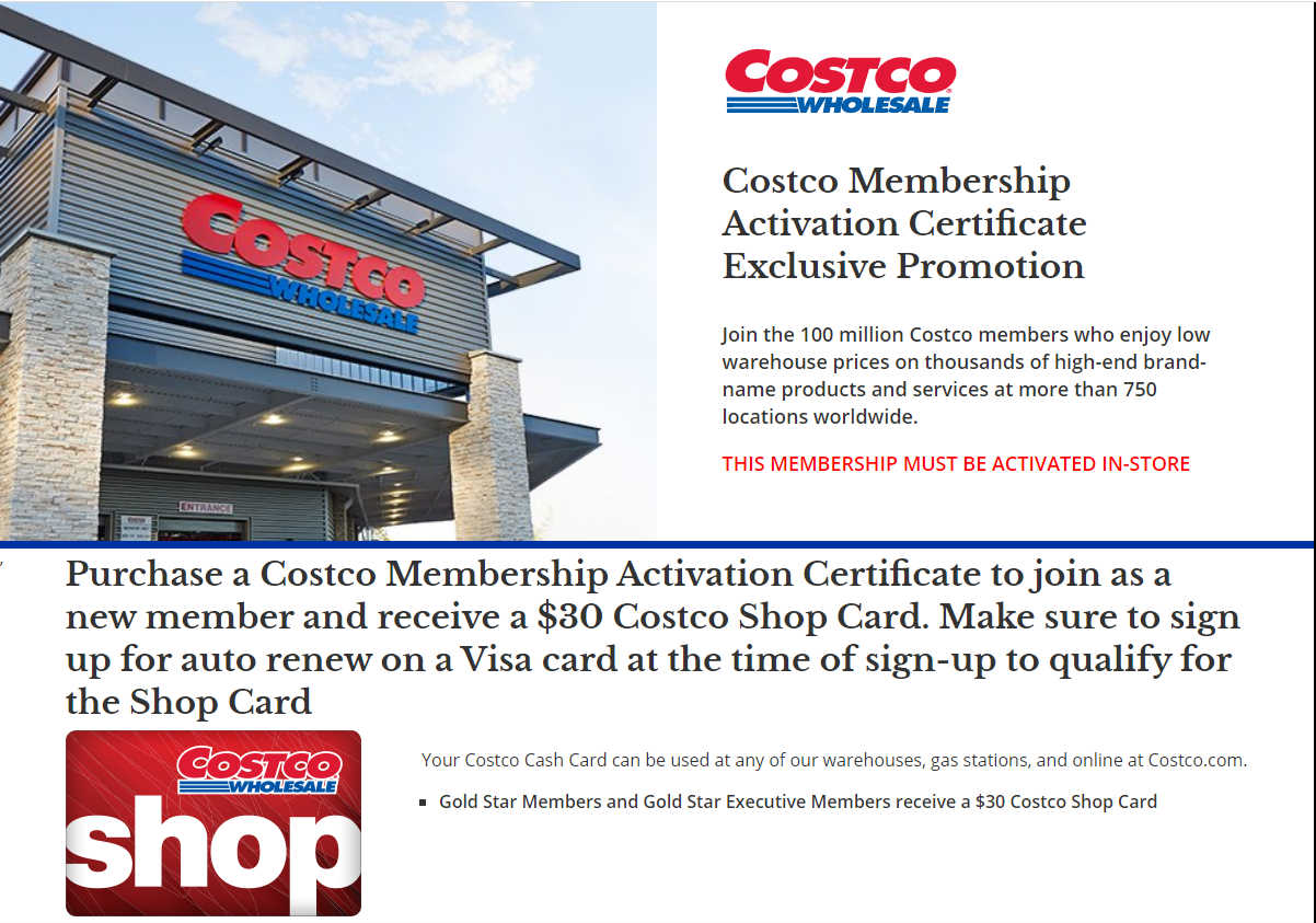 Costco新会员送$30购物礼卡